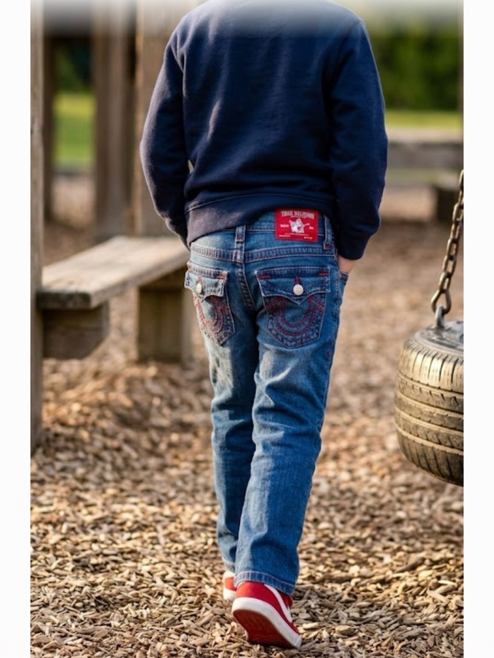 True Religion Boys Jack Big T Jeans, Blue/red Stitching